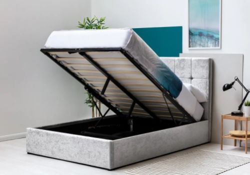 Sleep Design Horwood 4ft6 Double Crushed Silver Velvet Ottoman Bed Frame