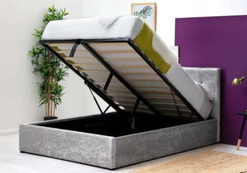 Sleep Design Lowther 5ft Kingsize Crushed Silver Velvet Ottoman Bed Frame