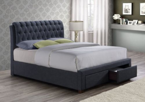 Birlea Valentino 4ft6 Double Charcoal Fabric Bed Frame with 2 Drawers