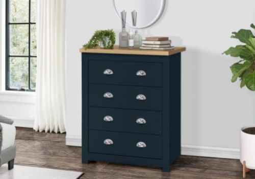 Birlea Highgate Navy Blue And Oak Finish 4 Drawer Chest