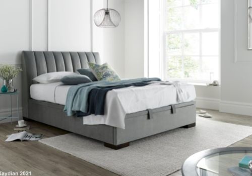 Kaydian Lanchester 5ft Kingsize Velvet Grey Fabric Ottoman Storage Bed