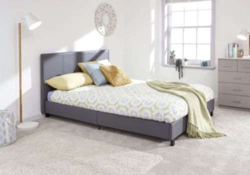 GFW Bed In A Box 4ft Small Double Grey Faux Leather Bed Frame