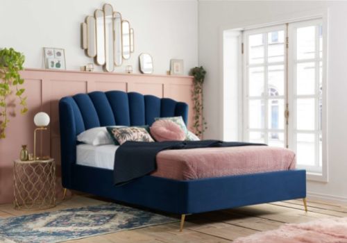 Birlea Lottie 4ft6 Double Midnight Blue Fabric Ottoman Bed Frame