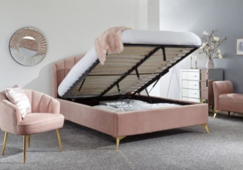 STORE CLEARANCE GFW Pettine 4ft6 Double Blush Pink Fabric Ottoman Bed Frame