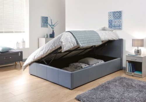 GFW Side Lift Ottoman 4ft Small Double Grey Faux Leather Bed Frame