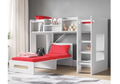 Flair Furnishings Wizard Junior White High Sleeper Bed With Red Futon