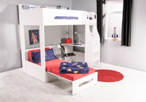 Flair Furnishings Cosmic White High Sleeper Bed With Red Futon