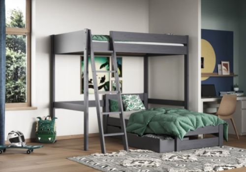 Noomi Tera Grey Wooden Small Double L Shaped Highsleeper Bunk Bed (With Single)