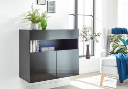 GFW Galicia Black Gloss LED Wall Hanging Sideboard