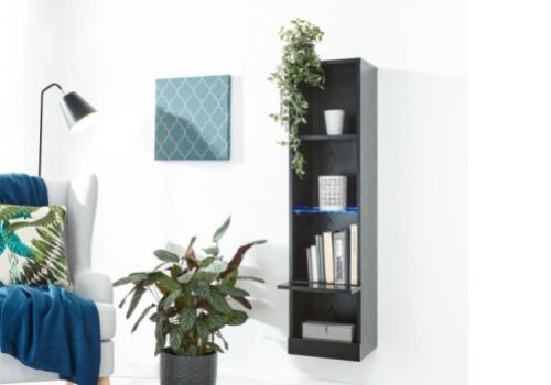 GFW Galicia Black Gloss LED Wall Hanging Shelf Unit