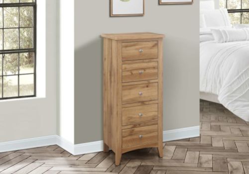 Birlea Hampstead Oak Finish 5 Drawer Tall Narrow Chest