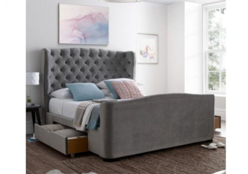 Julian Bowen Downton 6ft Super Kingsize Slate Grey Velvet Fabric Storage Bed
