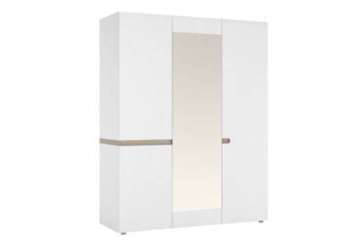 FTG Chelsea Bedroom 3 Door Wardrobe in white with an Truffle Oak Trim