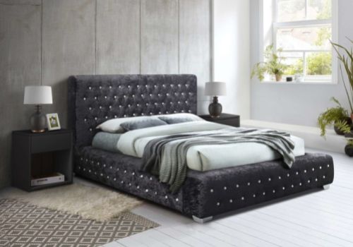 Birlea Grande 5ft Kingsize Black Crushed Velvet Fabric Bed Frame