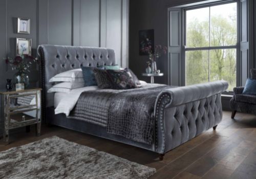 Flintshire Montana 5ft Kingsize Titanium Fabric Sleigh Style Bed