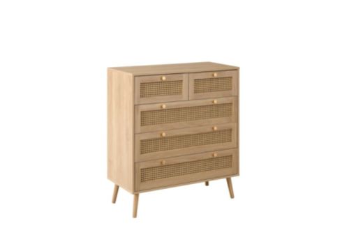 Birlea Croxley Rattan And Oak Finish 5 Drawer Chest