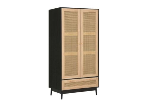 Birlea Croxley Rattan And Black Finish 2 Door 1 Drawer Wardrobe