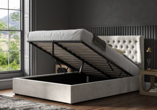 Emporia Hampstead 5ft Kingsize Light Grey Velvet Fabric Ottoman Bed
