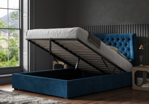 Emporia Hampstead 5ft Kingsize Blue Velvet Fabric Ottoman Bed