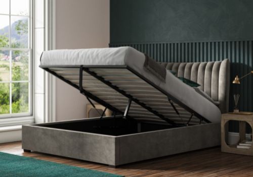 Emporia Harcourt 4ft6 Double Mid Grey Velvet Fabric Ottoman Bed