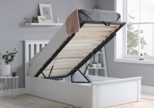 BUNDLE Birlea Phoenix 3ft Single White Ottoman Lift Wooden Bed Frame 4ft6 Emily And 4ft6 Atlas In Cream