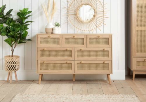 Birlea Croxley Rattan And Oak Finish 5 Drawer Chest