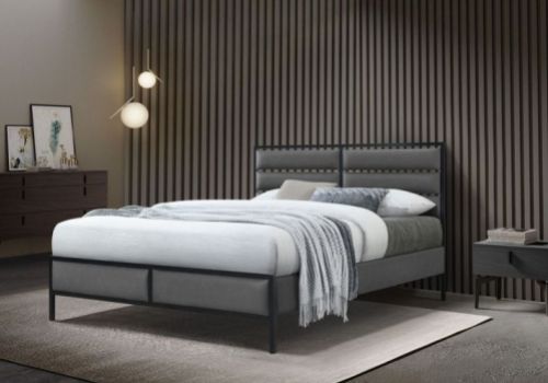 Flintshire Marford 4ft6 Double Grey PU Leather And Metal Bed