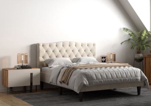 Flair Furnishings Barkby 4ft6 Double Beige Fabric Bed Frame