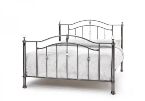 Serene Ashley 4ft Small Double Black Nickel Metal Bed Frame with Crystals
