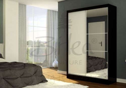 Birlea Lynx Black with White Gloss Sliding Door Wardrobe with Mirror