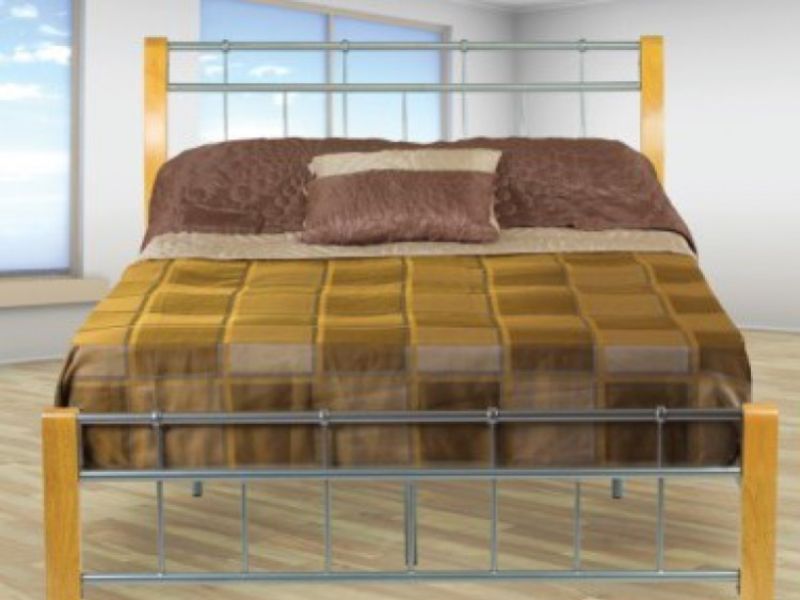 Sweet Dreams Sandpiper 5ft Kingsize Oak Legs Silver Metal Bed Frame