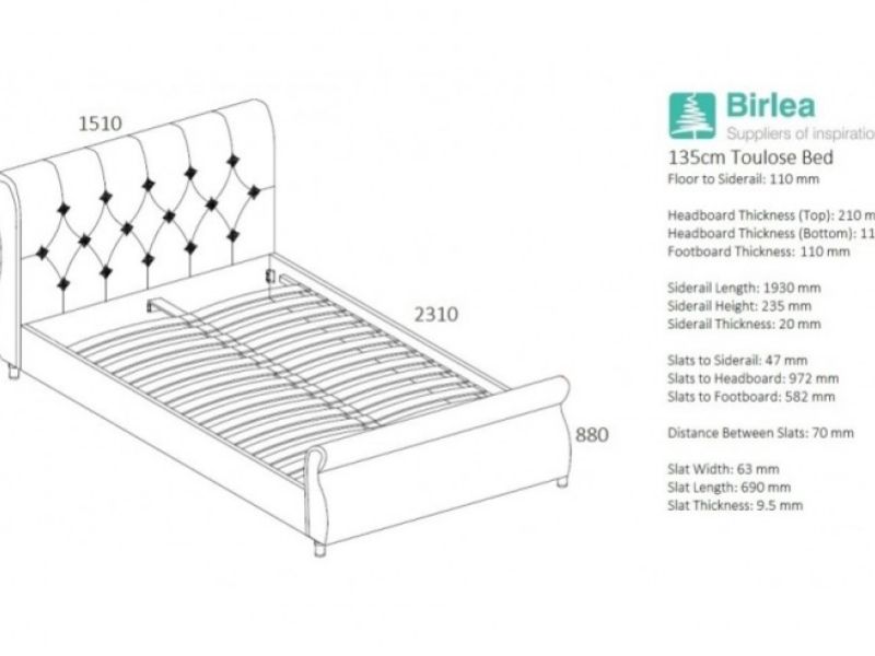 Birlea Toulouse 4ft6 Double Grey Fabric Bed Frame