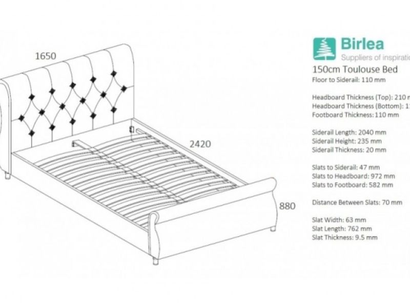 Birlea Toulouse 5ft Kingsize Grey Fabric Bed Frame