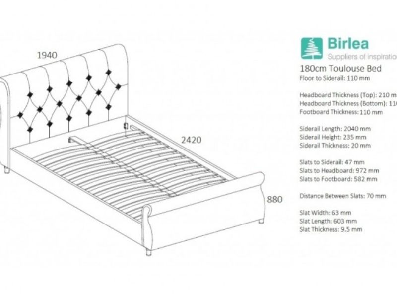 Birlea Toulouse 6ft Super Kingsize Grey Fabric Bed Frame