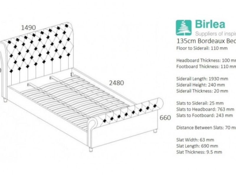 Birlea Bordeaux 4ft6 Double Plum Fabric Bed Frame