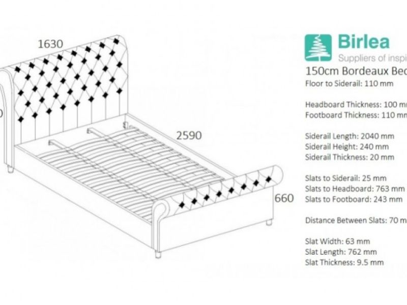 Birlea Bordeaux 5ft Kingsize Plum Fabric Bed Frame
