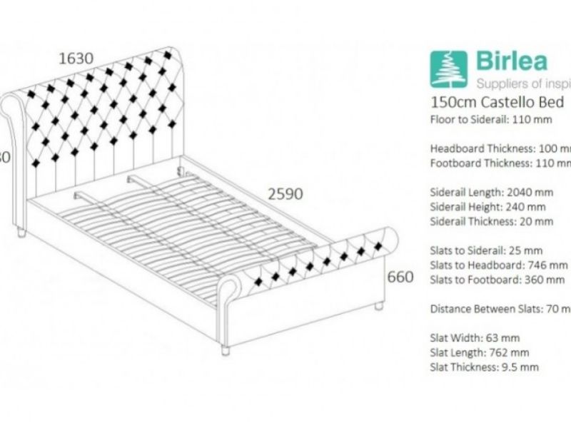 Birlea Castello 5ft Kingsize Wheat Fabric Bed Frame