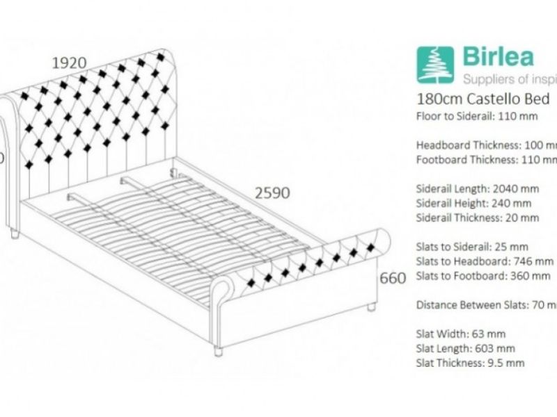 Birlea Castello 6ft Super Kingsize Wheat Fabric Bed Frame