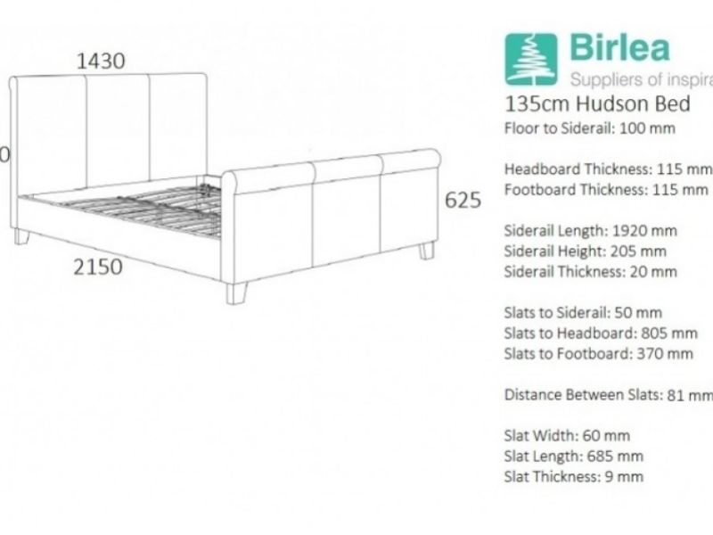 Birlea Hudson 4ft6 Double Grey Fabric Bed Frame