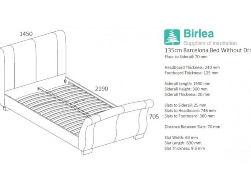 Birlea Barcelona 4ft6 Double Grey Fabric Bed Frame
