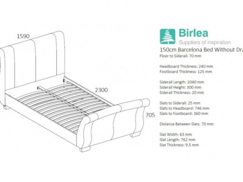 Birlea Barcelona 5ft Kingsize Grey Fabric Bed Frame