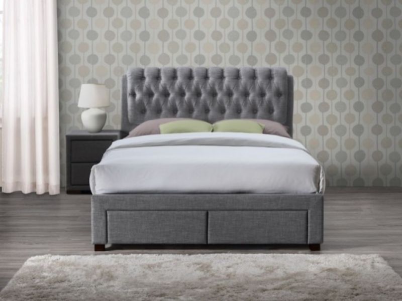 Birlea Valentino 5ft Kingsize Grey Fabric Bed Frame With 2 Drawers By Birlea Valentino 5ft Kingsize Grey, Fabric Bed Frame King With Storage