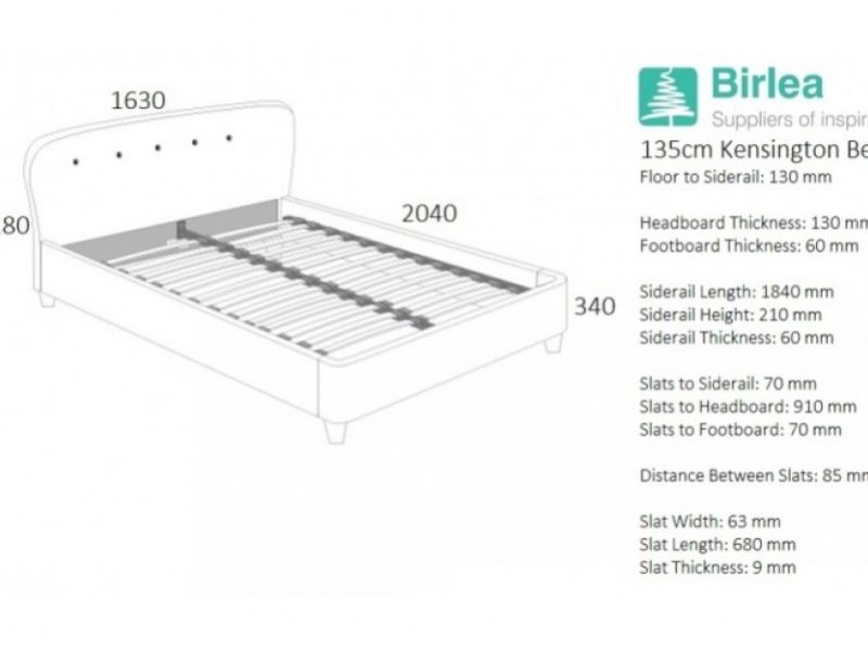 Birlea Kensington 4ft6 Double Sky Blue Fabric Bed Frame