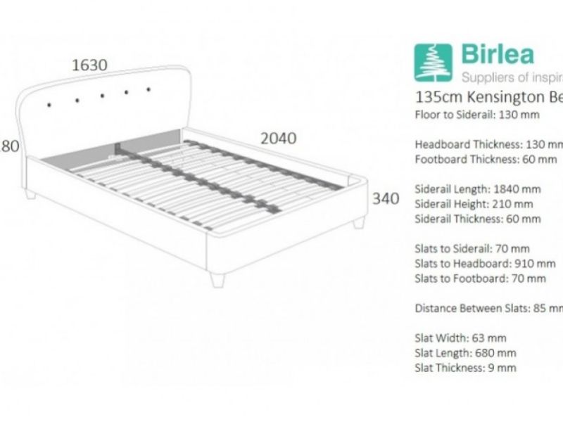 Birlea Kensington 4ft6 Double Grey Fabric Bed Frame