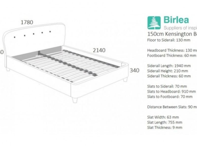 Birlea Kensington 5ft Kingsize Sky Blue Fabric Bed Frame