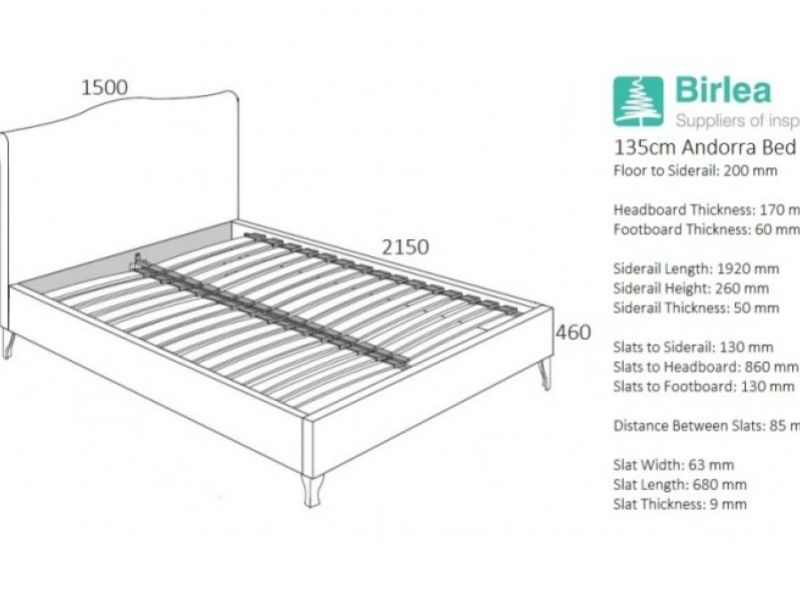 Birlea Andorra Sky Blue Fabric 4ft6 Double Bed Frame