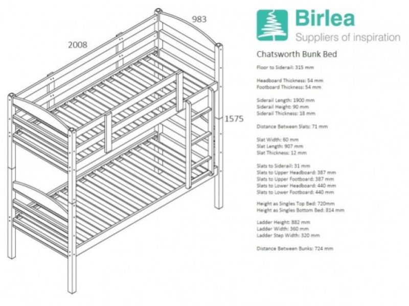 Birlea Chatsworth 3ft Single White Wooden Bunk Bed