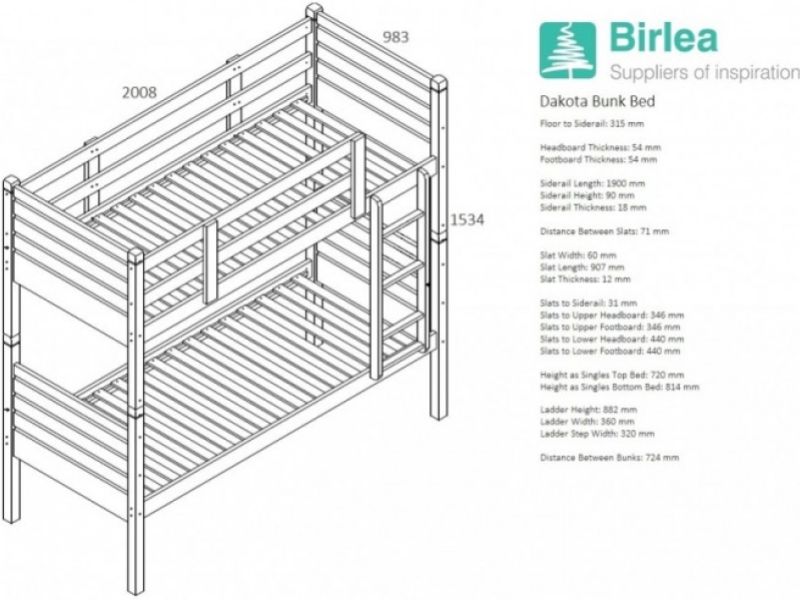 Birlea Dakota 3ft Single Grey Wooden Bunk Bed
