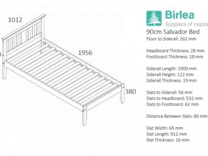 Birlea Salvador 3ft Single White Wash Wooden Bed Frame