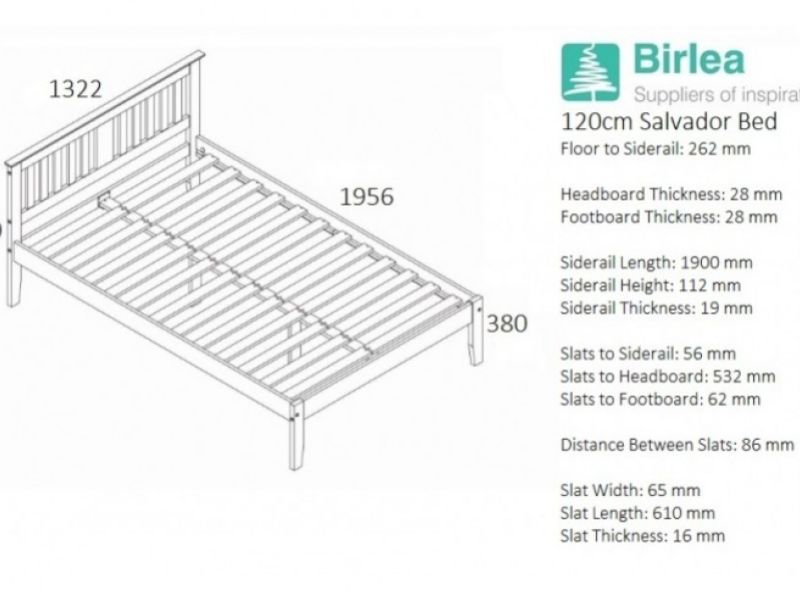 Birlea Salvador 4ft Small Double White Wash Wooden Bed Frame